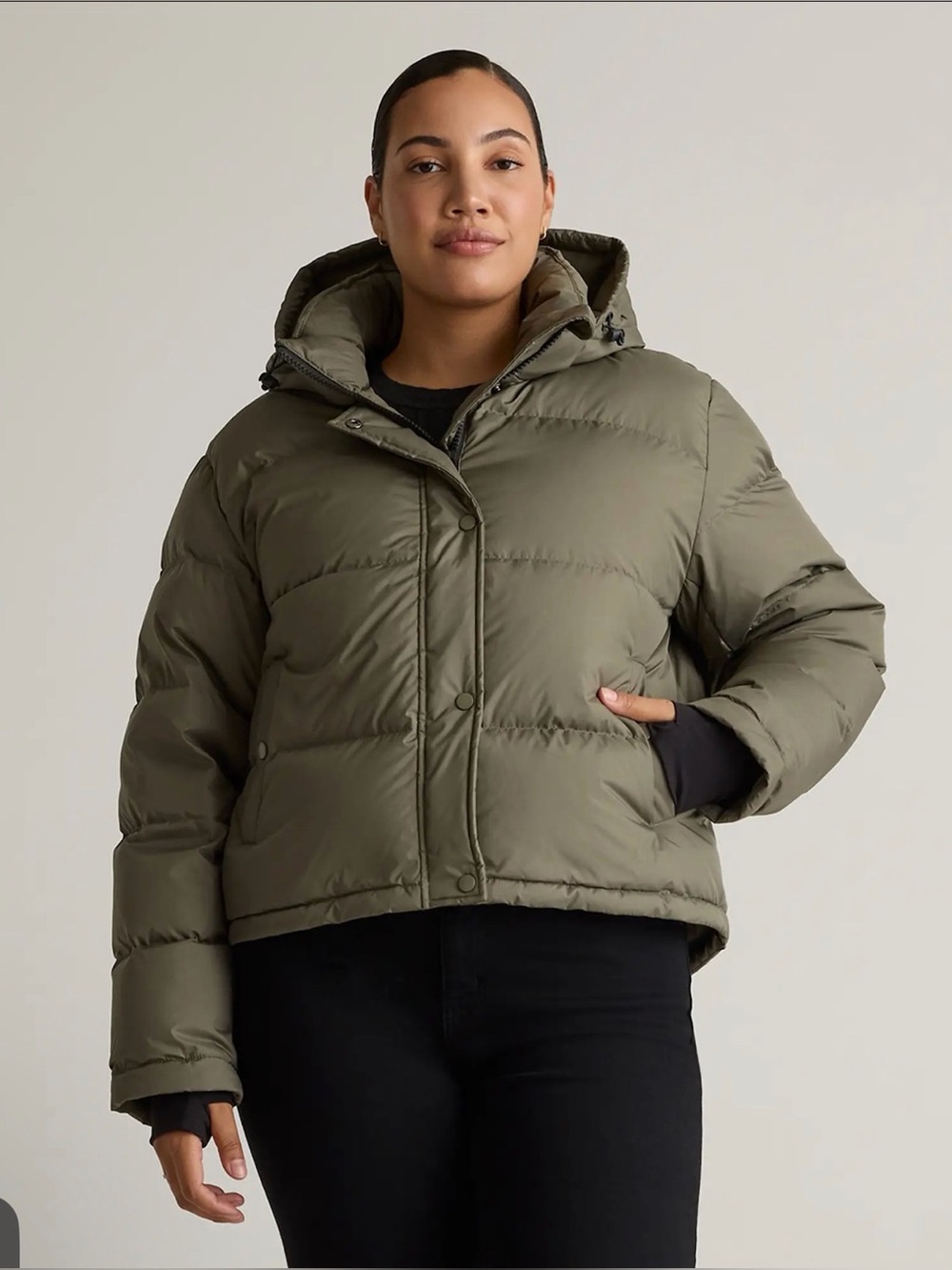 Quince Responsible Down Cropped Puffer in Faded Cargo SizeMedium 912
